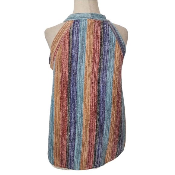 W5 Anthropologie Striped Colorful Knit Fringe Boho Sleeveless Halter Top Small - Picture 5 of 9
